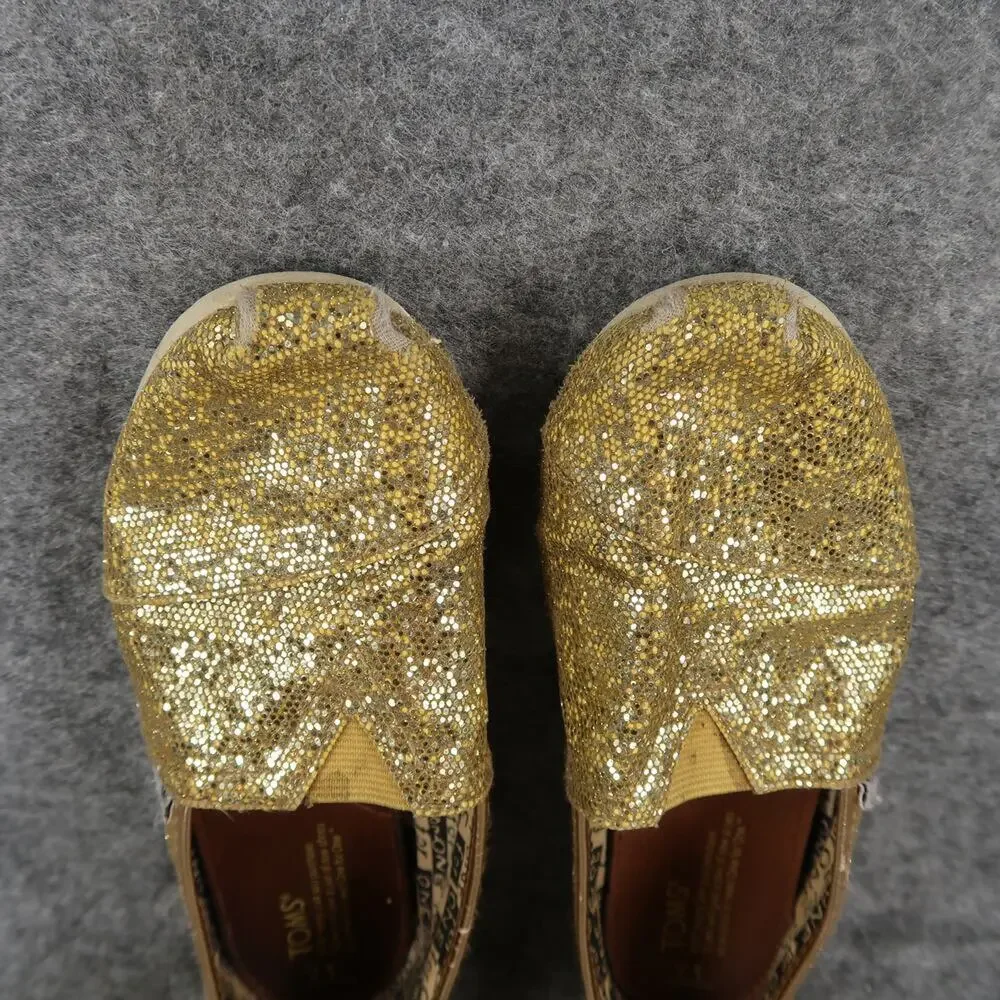 Toms Shoes Kids 1 Slip On Flats Casual Glitter Comfort Gold Metallic Youth Girls